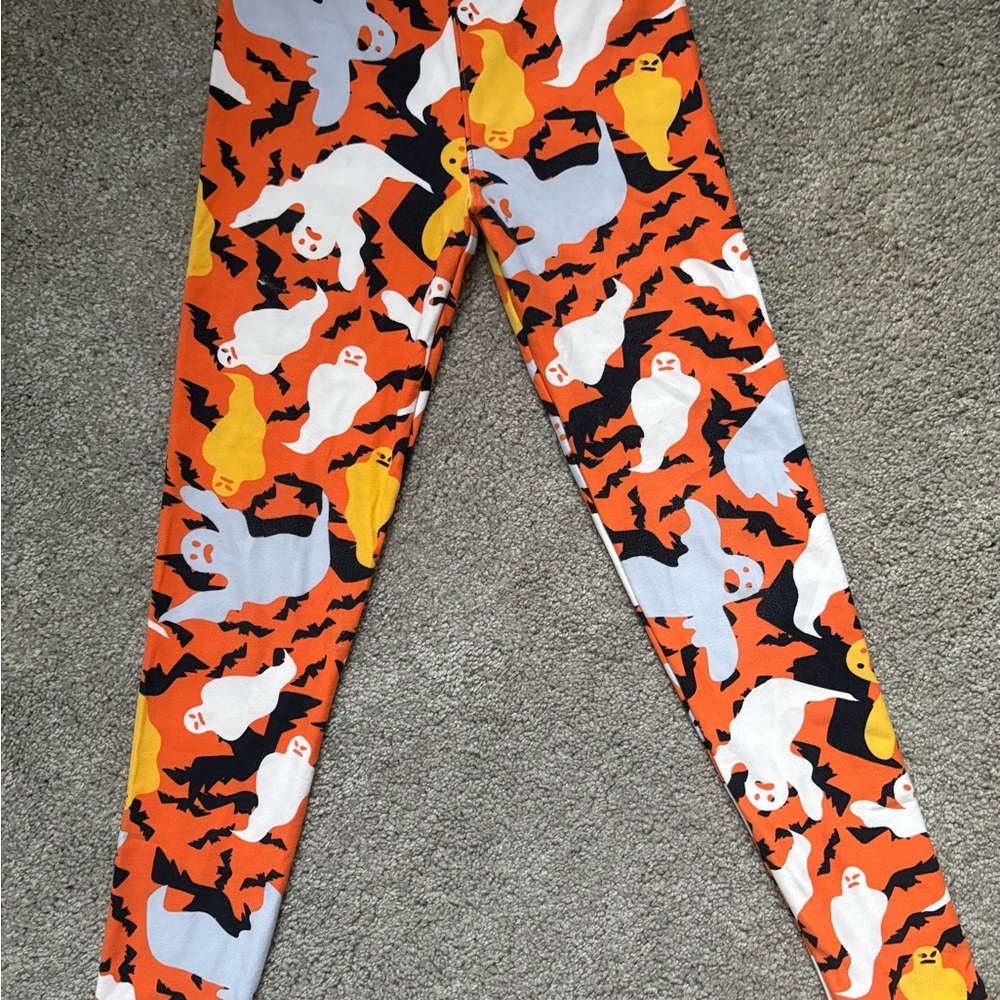 LuLaRoe Tween Leggings in Halloween ghost Orange and Yellow Pattern - Picture 1 of 7